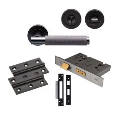 Matt Black Varese Knurled Lever Handle Door Kit - Bathroom