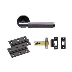 Matt Black Varese Knurled Lever Handle Door Kit - Latch