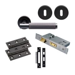 Matt Black Varese Knurled Lever Handle Door Kit - Lock