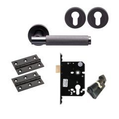 Matt Black Varese Knurled Lever Handle Door Kit - Euro Lock