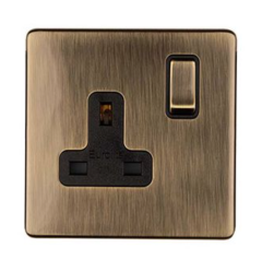 Eurolite Antique Brass Plate 1 Gang 13A DP Switched Socket | AB1SOB