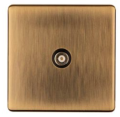 Eurolite Antique Brass Plate 1 Gang Isolated TV Aerial Socket | AB1TVB