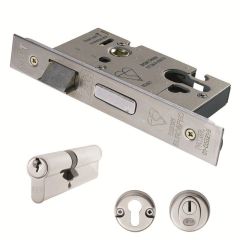 Set Satin Stainless Steel 76mm Easi T BS Euro Sashlock with cylinder