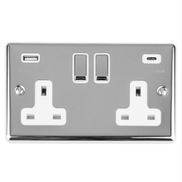 Eurolite Polished Chrome Enhance Decorative 2 Gang USBC Socket with ...