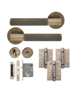 Eclipse Insignia Antique Brass Linear Bathroom Door Pack | 102x76mm (4
