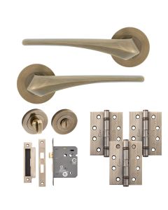 Eclipse Insignia Antique Brass Lanza Bathroom Door Pack | 102x76mm (4