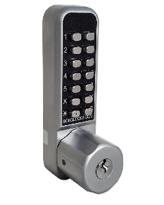 Borg 2702 Satin Chrome Digital Lock with Key Override, paddle handle & holdback option