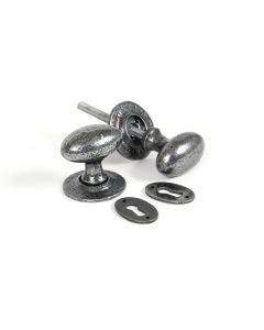 From the Anvil Set Pewter Oval Mortice / Rim Knob Set | 33644