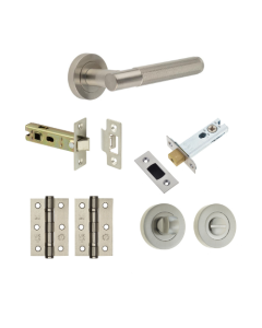 Satin Nickel Knurled Camden Bathroom Door Handle Set