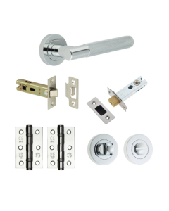 Polished Chrome Knurled Camden Bathroom Door Handle Set