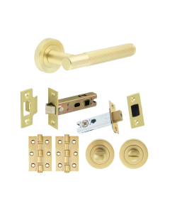Satin Brass Chelsea Bathroom Door Handle Set