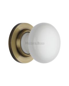 Heritage Brass Antique Brass Plain White Porcelain Door Knob on Rose
