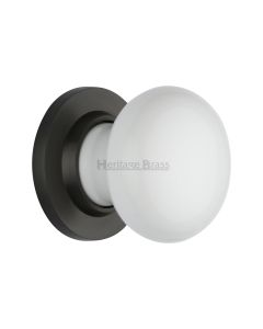 Heritage Brass Matt Bronze Plain White Porcelain Door Knob on Rose