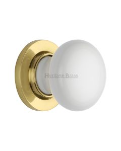 Heritage Brass Polished Brass Plain White Porcelain Door Knob on Rose