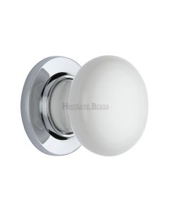 Heritage Brass Polished Chrome Plain White Porcelain Door Knob on Rose
