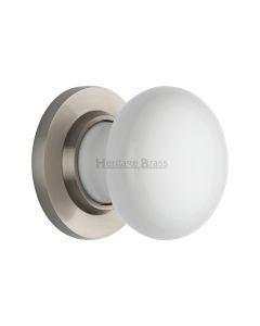 Heritage Brass Satin Nickel Plain White Porcelain Door Knob on Rose