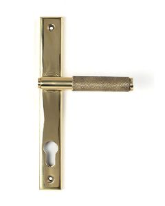 Polished Brass Brompton Knurled Slimline Lever Espagnolette Furniture | 50604