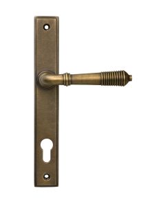 Burnished Brass Reeded Slimline Lever Espag. Lock Set | 52423