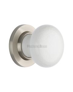 Heritage Brass Satin Nickel White Crackle Knob
