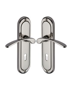 Heritage Brass Polished Nickel Finish Ambassador Door Handle on Plate - Lever Lock