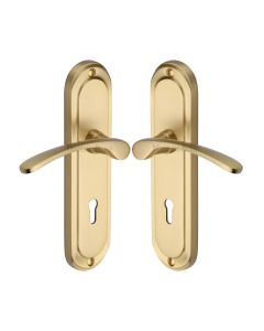 Heritage Brass Satin Brass Ambassador Door Handle on Plate - Lever Lock