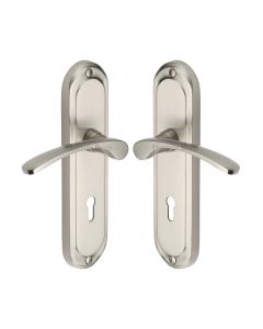 Heritage Brass Satin Nickel Ambassador Door Handle on Plate - Lever Lock