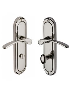 Heritage Brass Polished Nickel Finish Ambassador Door Handle on Plate - Bathroom Set