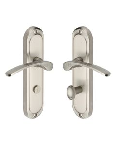 Heritage Brass Satin Nickel Ambassador Door Handle on Plate - Bathroom Set