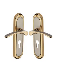 Heritage Brass Jupiter Split Finish Ambassador Door Handle on Plate - Euro Profile