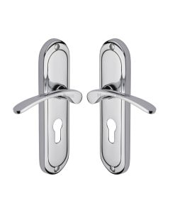 Heritage Brass Polished Chrome Ambassador Door Handle on Plate - Euro Profile