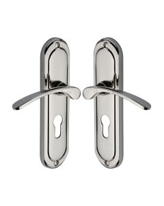 Heritage Brass Polished Nickel Finish Ambassador Door Handle on Plate - Euro Profile