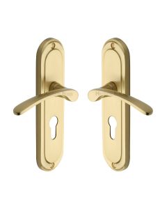 Heritage Brass Satin Brass Ambassador Door Handle on Plate - Euro Profile