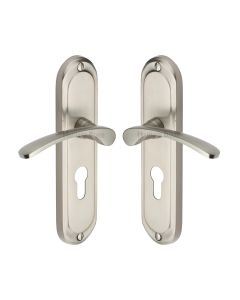 Heritage Brass Satin Nickel Ambassador Door Handle on Plate - Euro Profile