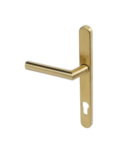 BLU Satin Brass BLU Angled Lever Door Handle on euro backplate |  AML096-PSB