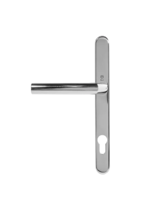 BLU Polished Stainless Steel Angled Lever Door Handle on euro backplate |  AML096-PSS