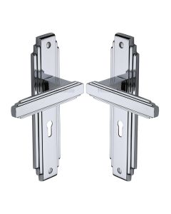 Heritage Brass Polished Chrome Astoria Door Handle on Plate - Lever Lock