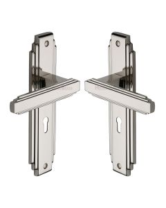 Heritage Brass Polished Nickel Finish Astoria Door Handle on Plate - Lever Lock