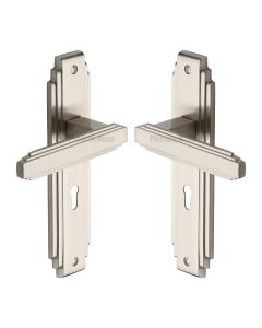 Heritage Brass Satin Nickel Astoria Door Handle on Plate - Lever Lock