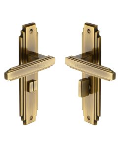 Heritage Brass Antique Brass Astoria Door Handle on Plate - Bathroom Set