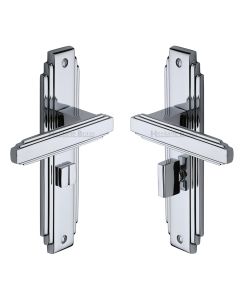 Heritage Brass Polished Chrome Astoria Door Handle on Plate - Bathroom Set