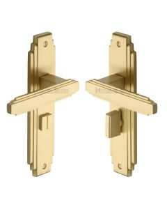 Heritage Brass Satin Brass Astoria Door Handle on Plate - Bathroom Set