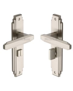 Heritage Brass Satin Nickel Astoria Door Handle on Plate - Bathroom Set