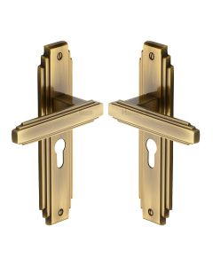 Heritage Brass Antique Brass Astoria Door Handle on Plate - Euro Profile