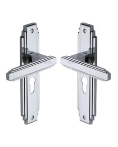 Heritage Brass Polished Chrome Astoria Door Handle on Plate - Euro Profile