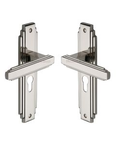 Heritage Brass Polished Nickel Finish Astoria Door Handle on Plate - Euro Profile