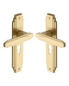 Heritage Brass Satin Brass Astoria Door Handle on Plate - Euro Profile