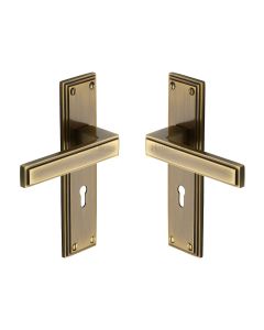 Heritage Brass Antique Brass Atlantis Door Handle on Plate - Lever Lock