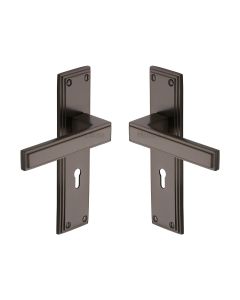 Heritage Brass Matt Bronze Atlantis Door Handle on Plate - Lever Lock