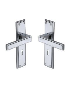 Heritage Brass Polished Chrome Atlantis Door Handle on Plate - Lever Lock