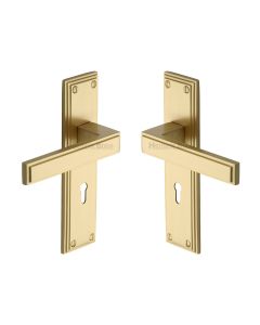 Heritage Brass Satin Brass Atlantis Door Handle on Plate - Lever Lock
